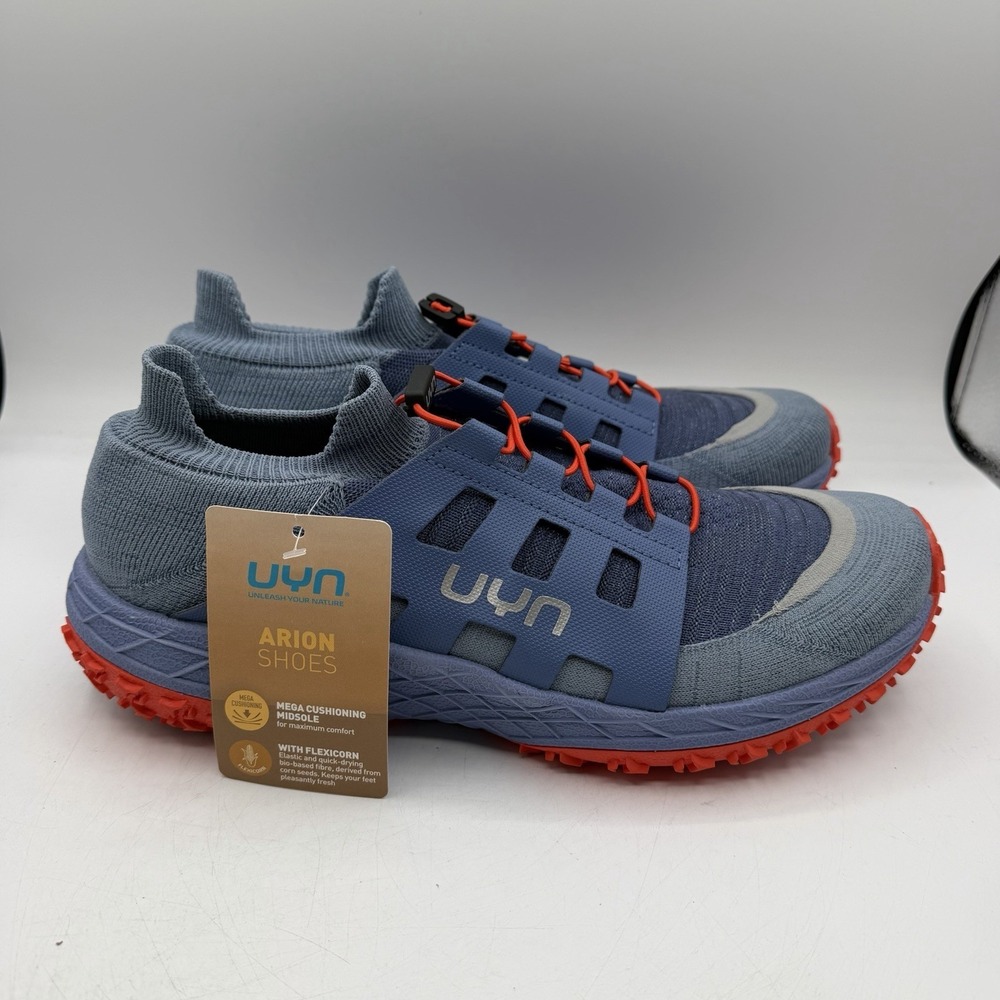UYN Arion Shoes Mens Sz 11.5 Blue/Orange Slip On Hiking Running Sneakers‎